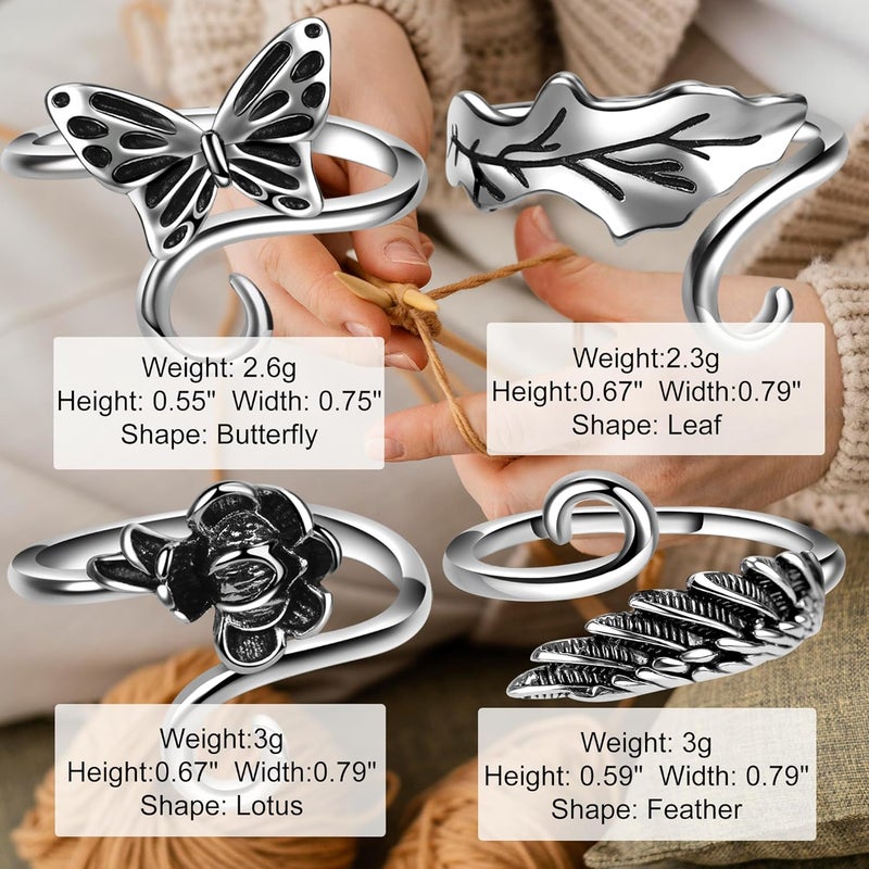 Hotlea Store 4 Pieces Crochet Ring for Finger Adjustable Yarn Tension Rings for Crocheting Yarn Guide Knitting Rings Crochet Tools - Image 4